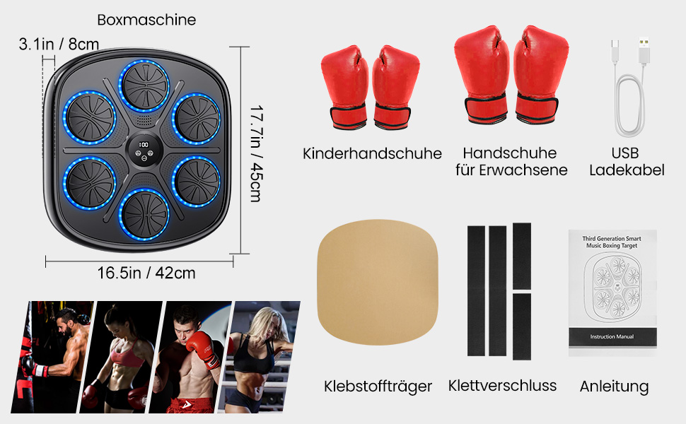 Музична боксівська машина з LED-дисплеєм, електронна боксерська тренажер для дому, 9 швидкостей, 9 режимів, Bluetooth, автоматичний підрахунок ударів, настінна ціль для дорослих та дітей