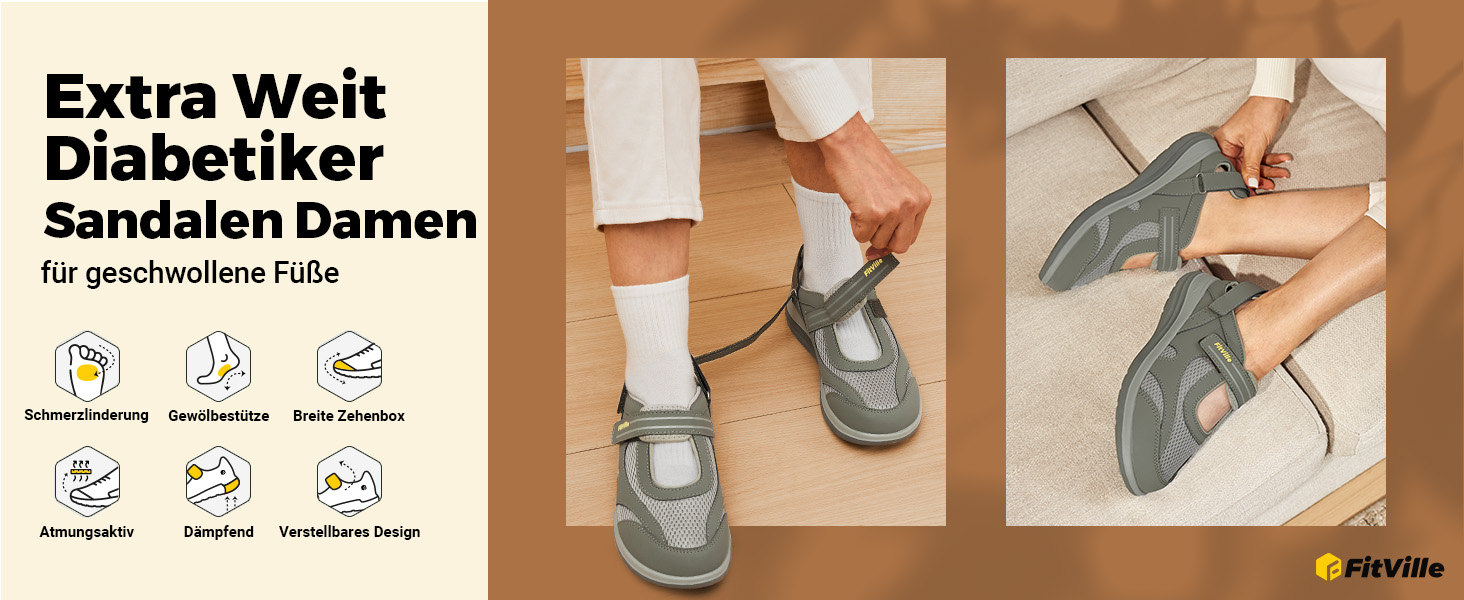 Сндалі для жінок FitVille з широкою колодкою для літніх місяців, модель Mary Jane, з застібкою на липучці (42.5 EU, чорні)