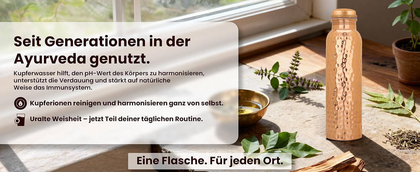 Куперна пляшка для води, 1000 мл, з кришкою та сумкою, витікає захищена, для йоги та офісу (1 шт., натуральний мідь)