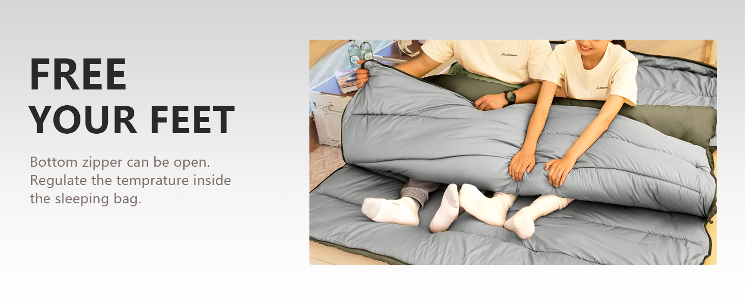 Зимовий спальний мішок BISINNA для 2 дорослих, 3 сезони, для кемпінгу та подорожей на автодомі (4.2 кг), зелений