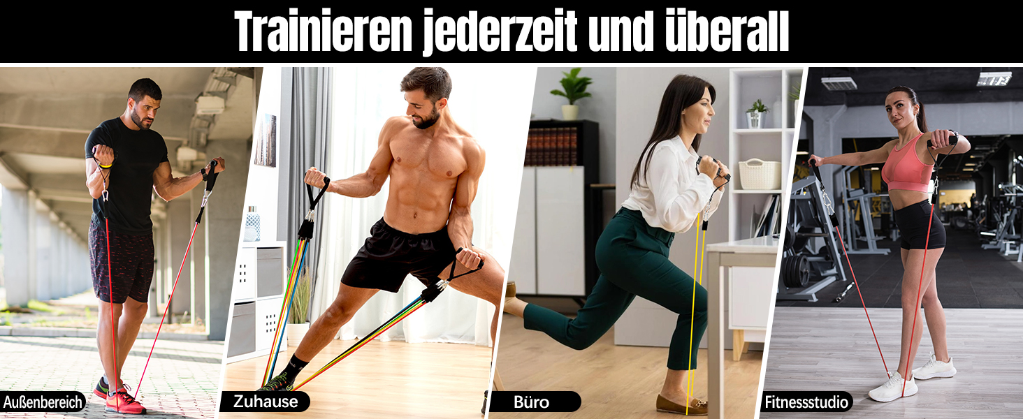 Фітнес-гумки Bindokun: набір з 5 еластичних стрічок для силових тренувань, фітнесу, пілатесу. З ручками, фіксаторами для ніг та дверей. Для жінок та чоловіків.