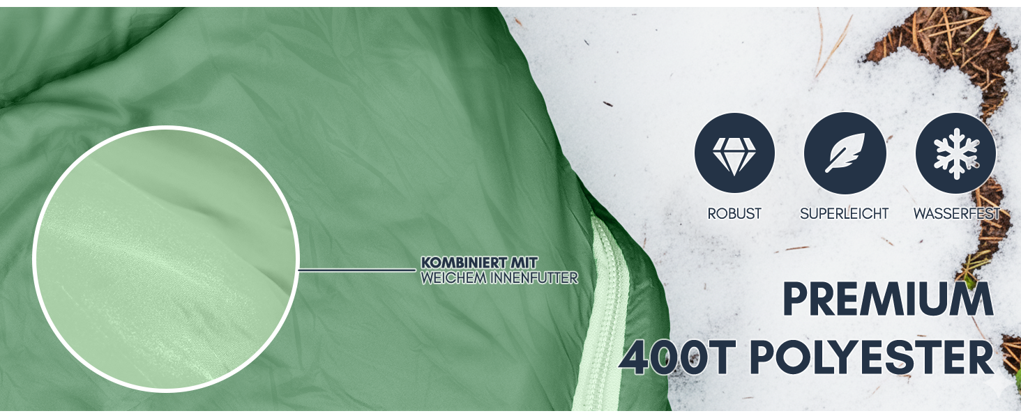 Сплячий мішок NORDMUT® Winter -10°C до 0°C, компресійний, для трекінгу та кемпінгу, 1.8 кг, водонепроникний, 350 GSM (зелений)