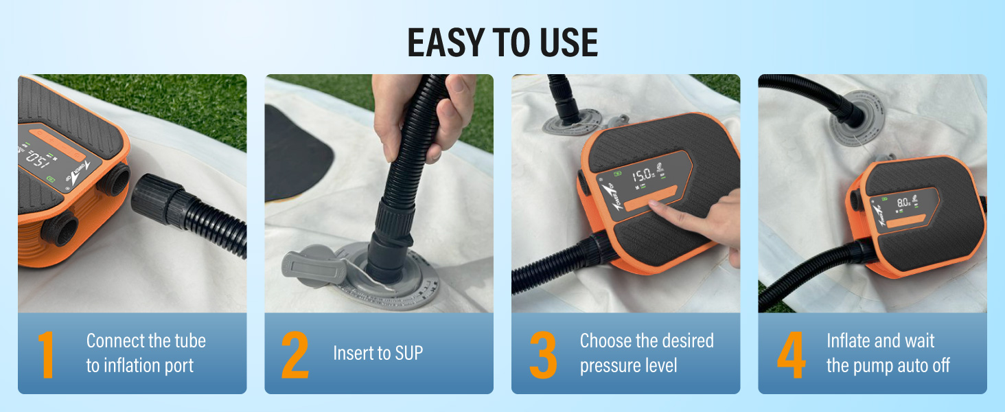 Електричний насос для SUP TowerTop 10.500 mAh, 50 PSI з вентилятором охолодження та LCD-дисплеєм – для надувних дощок