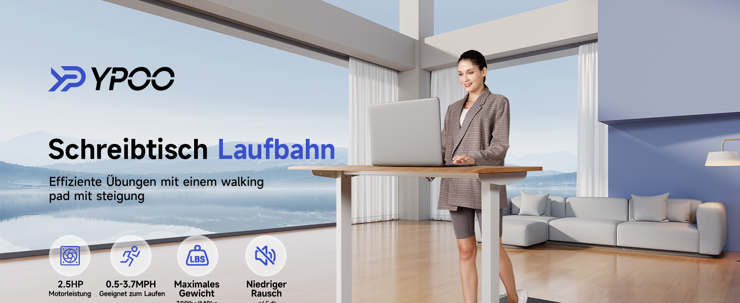 Walking Pad YPOO з регулюванням нахилу, 1-6 км/год: компактне бігове полотно для дому та офісу, до 140 кг, тихе, з LED-дисплеєм, пультом та APP, срібне
