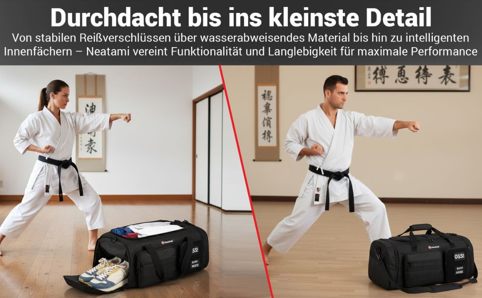 Спортивна сумка для бойових мистецтв 50L чорна для дзюдо, джиу-джитсу, карате з окремими відділеннями та відділенням для взуття