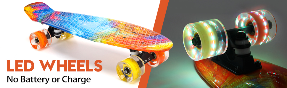 Скейтборд CLYCTIP Mini Cruiser 22 дюйми з підсвічуванням та ABEC-11 підшипниками для дітей та початківців, білий