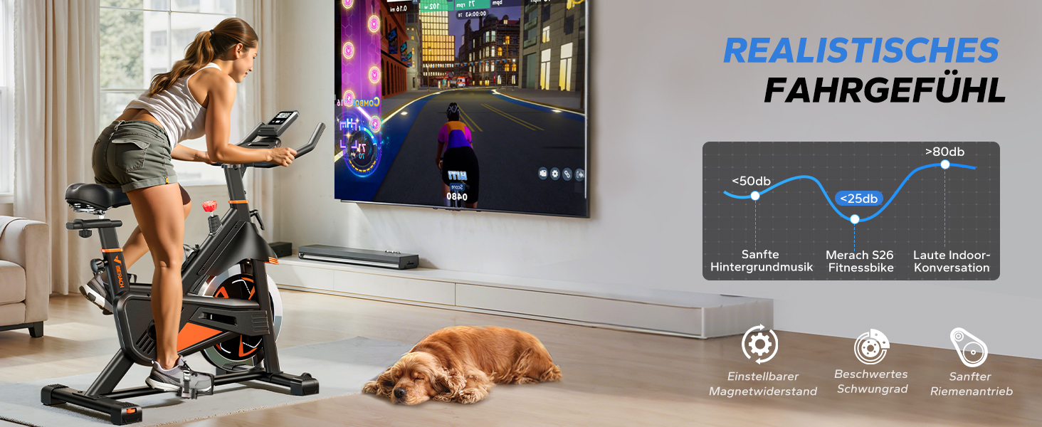 Велотренажер MERACH з магнітним опором, тихий, з амортизованим сидінням, LED-монітором та власним додатком для кардіотренувань вдома, помаранчевий