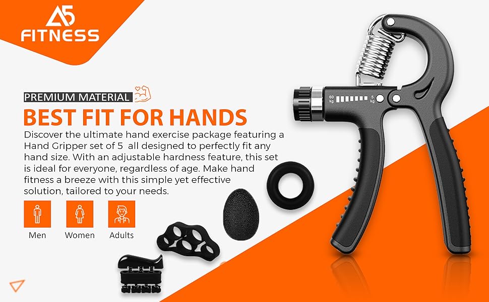 Набір для тренування хватки та зміцнення рук, 5 шт. - тренажер зап'ястя, м'яч, тренажери пальців, для підтримки зап'ястя