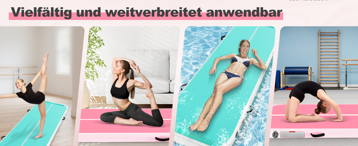 Надувний килимок для гімнастики 3м x 1м x 10см з насосом, рожевий - для дому, йоги, танців