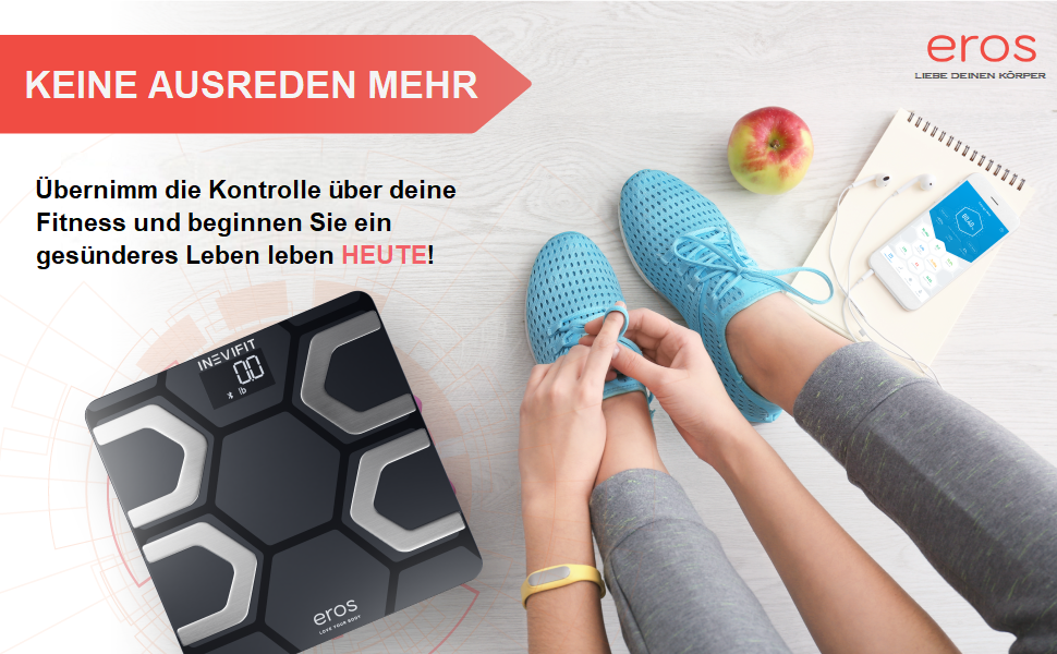Розумні електронні ваги INEVIFIT EROS з Bluetooth: аналізатор складу тіла, BMI, високоточний цифровий вимірювач жиру та м'язів, до 180 кг, 30x30 см (Чорний)