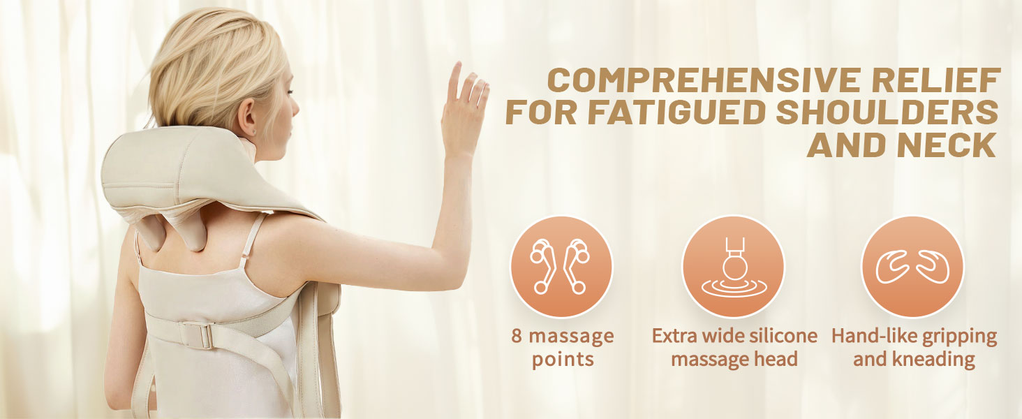 Масажер Healthrelife Shiatsu для шиї, спини, плечей з функцією підігріву, бежевий