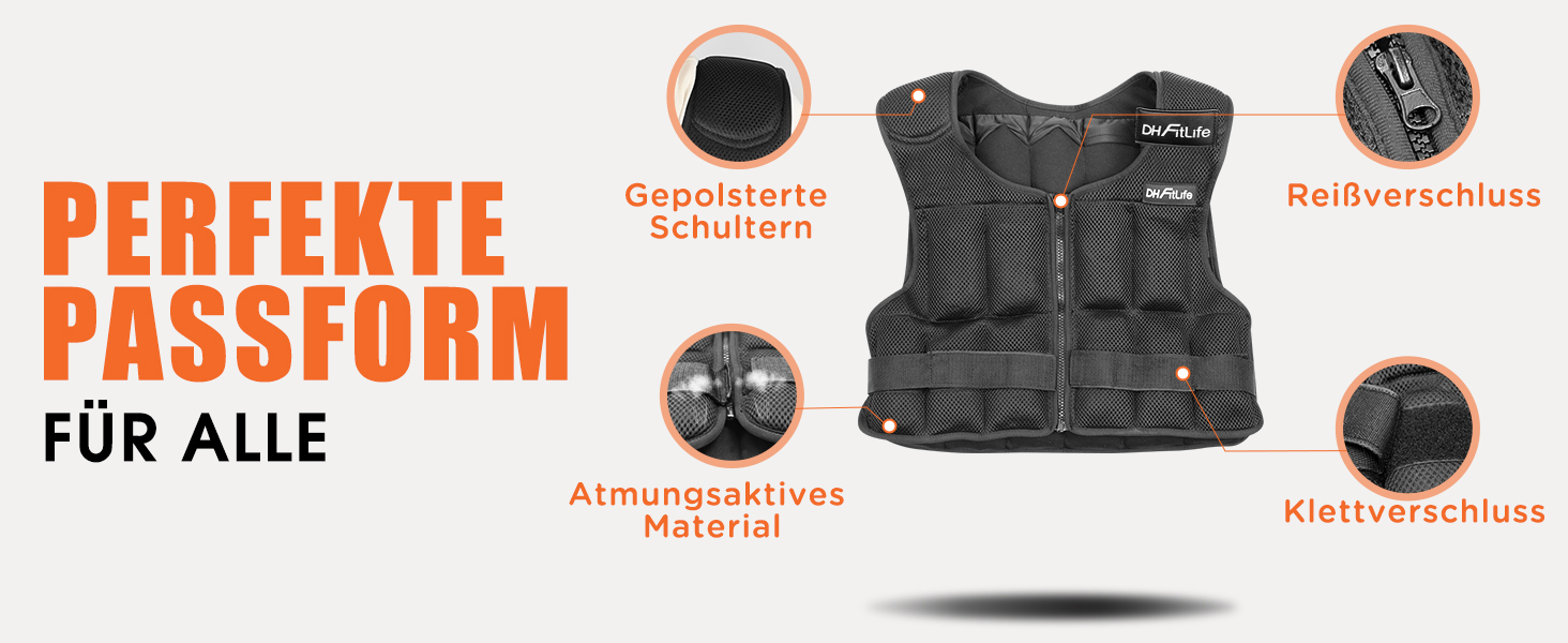 Вага для тренувань DH FitLife, регульована, 10/20/30 кг, для м'язів та сили | Вага для бігу, жіноча/чоловіча | Фітнес-вага (Чорний-10 кг)