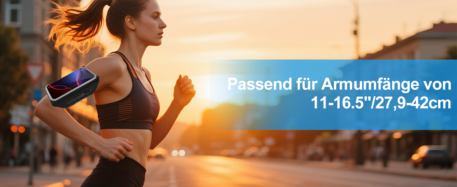 Спортивний браслет для телефону: фіксатор для бігу, чорний, на 6.9 дюйми, з кишенею для навушників (iPhone, Galaxy)