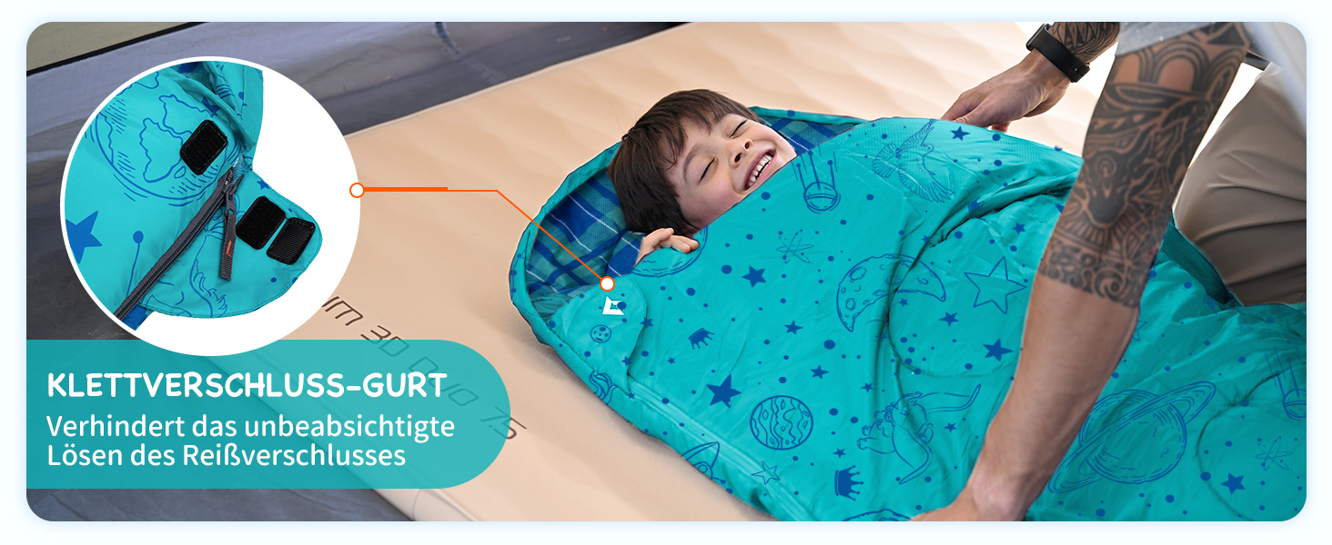 Сплячий мішок KingCamp для дітей, фланелевий, легкий, водонепроникний, компактний, зимовий, 4 сезони, для кемпінгу, підходить для дітей до 140 см, комфортна температура: 7°C, регульована довжина