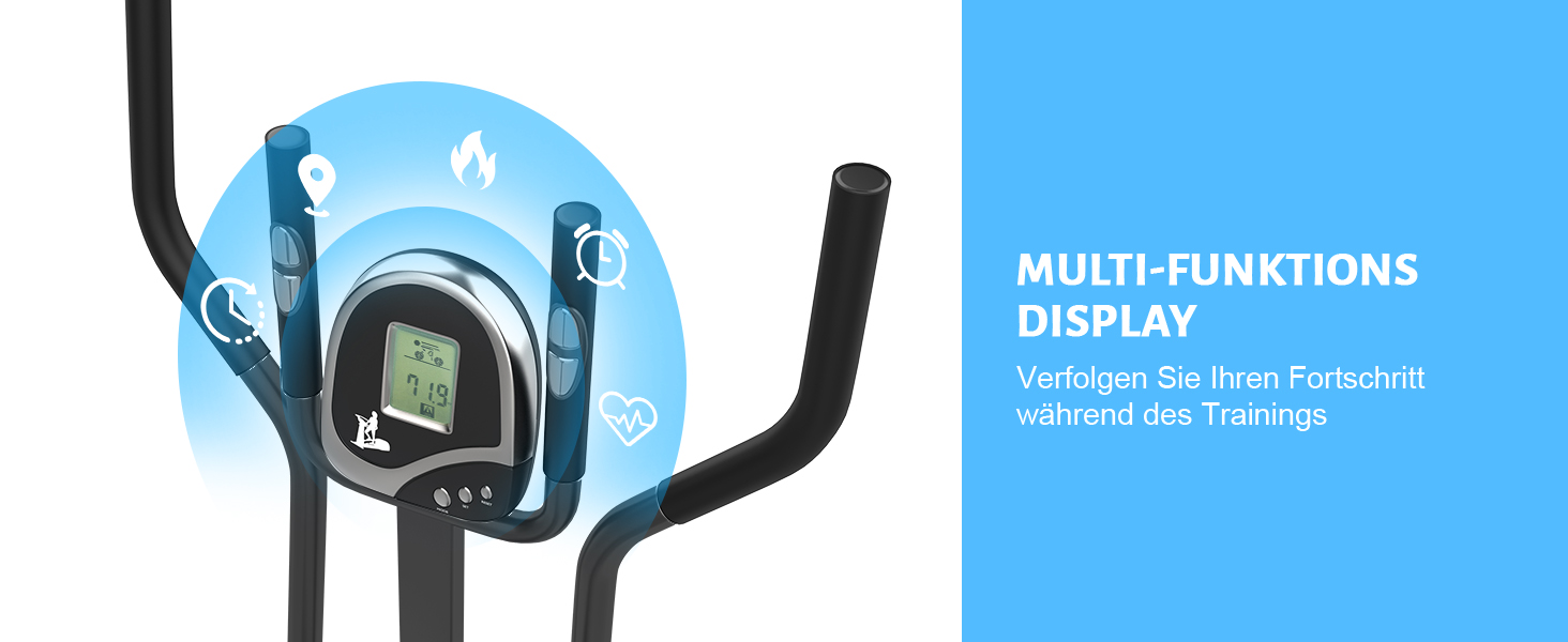 Еліптичний тренажер 2 в 1 з функцією степпера для дому, чорний. З LCD-монітором та регулюванням опору.