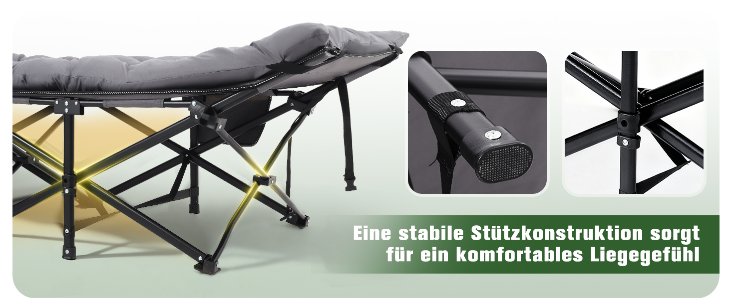 Розкладне ліжко Sekey для кемпінгу XXL, 190 x 71 x 35 см: міцний каркас зі сталі, якісна тканина Oxford, з матрацом, ідеально для гостей, кемпінгу та саду