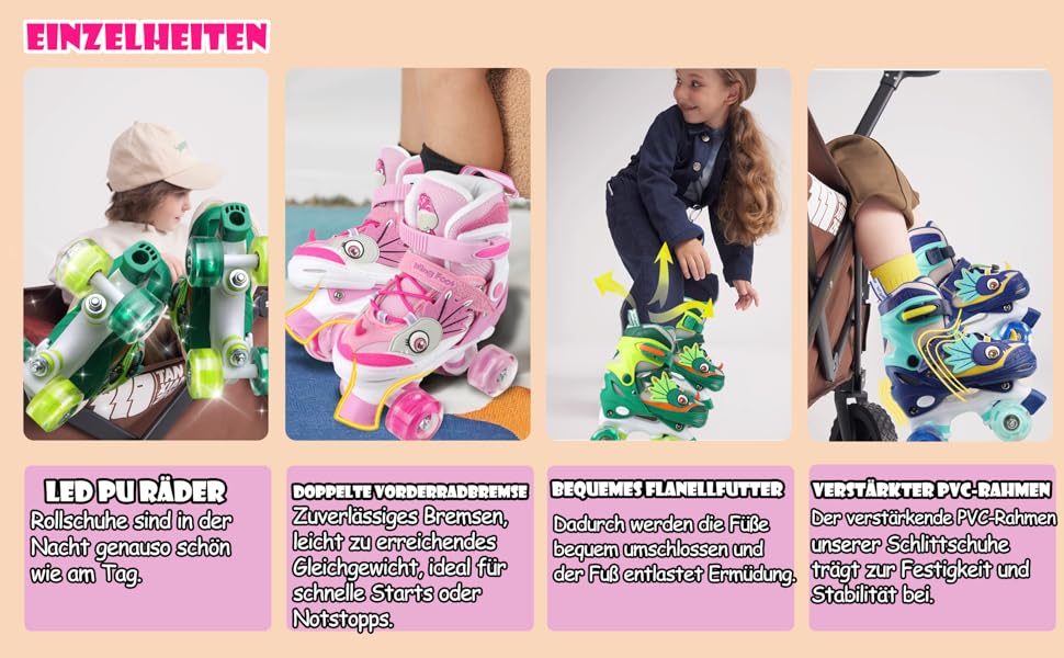 Ролики дитячі Kinder Dinosaurier з підсвічуванням, розмір регулюється, рожеві