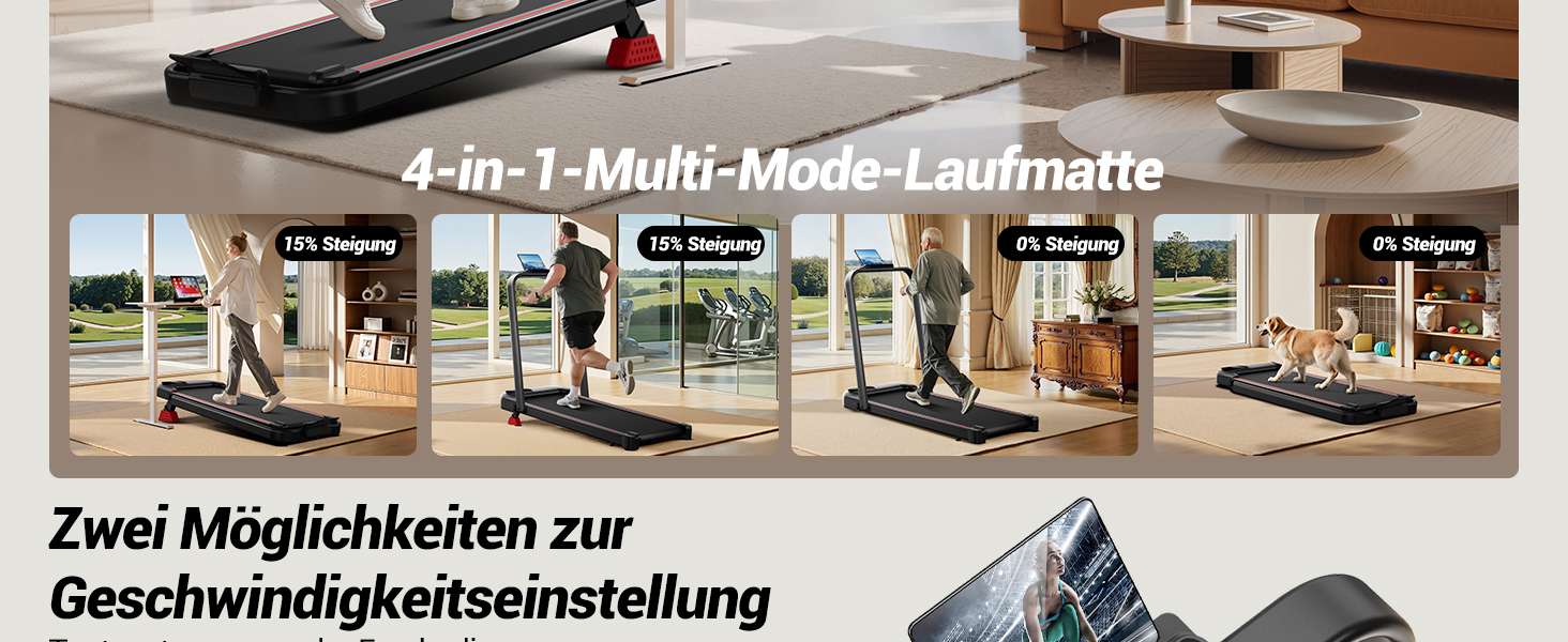 UMAY Бігова доріжка з нахилом 15%, біговий килимок для дому, складаний, з трійною амортизацією та пультом дистанційного керування, максимальне навантаження 136 кг, нахил 15%