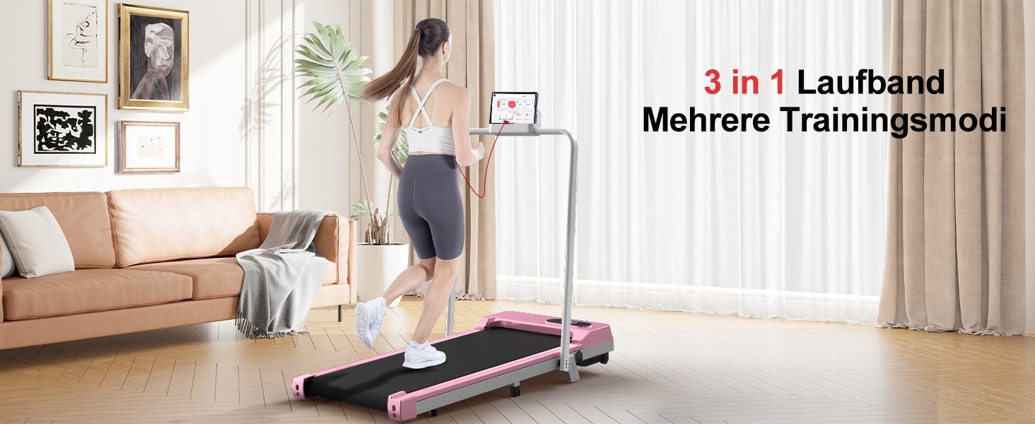 Walking Pad Klappbar з нахилом - 4 в 1 біговий килимок з нахилом 7% для дому (Рожевий)
