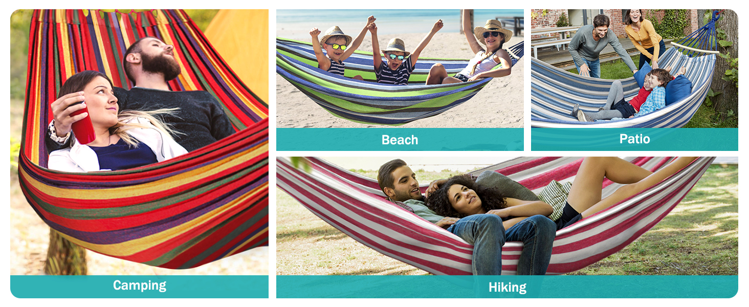 Гамак для відпочинку на відкритому повітрі: кемпінг, балкон, сад. З дерев'яною перекладиною та сумкою. Зелений колір