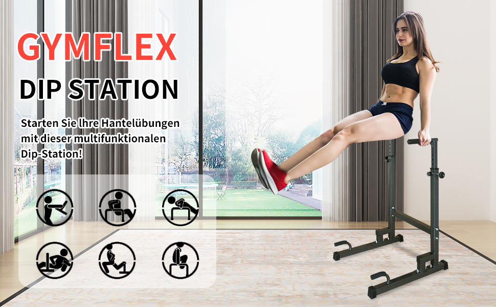 GYMFLEX Станція для віджимань Dip Station, багатофункціональний турнік, фітнес-обладнання для калістеніки та силових тренувань, підходить для домашнього спортзалу (102-130 см)