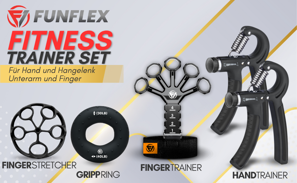 Набір для тренування рук та пальців 5 в 1: тренажер хвата, розтягувач пальців, фіксатор зап'ястя, кільце для хвата. Чорний колір