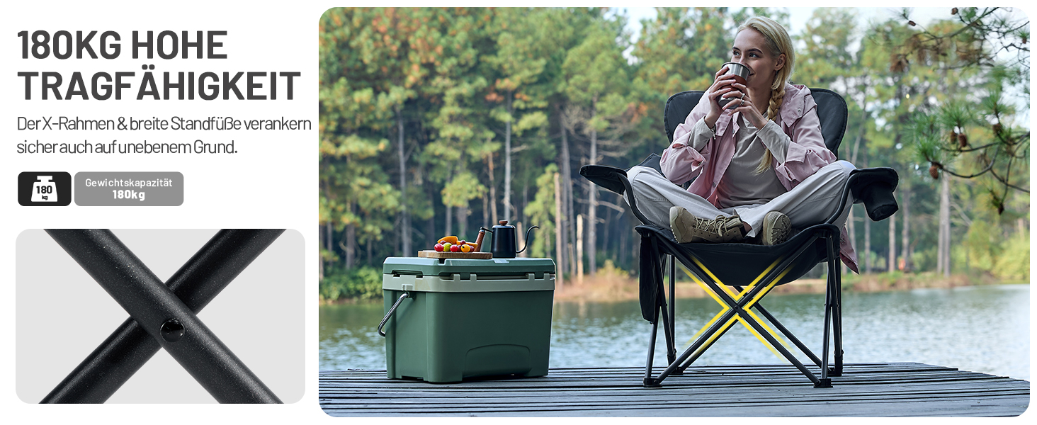 Складний крісло-шезлонг для кемпінгу Timber Ridge - 180 кг, 3 положення, широке сидіння 62 см, з підстаканником
