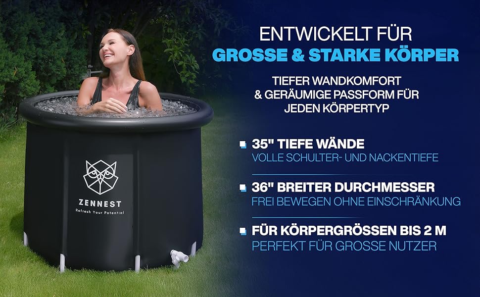 Тонна для холодотерапії Eistonne 90см – XL для дому та вулиці з 6-шаровою ізоляцією. Надувна ванна для холодотерапії для дорослих. Німецька інженерія.