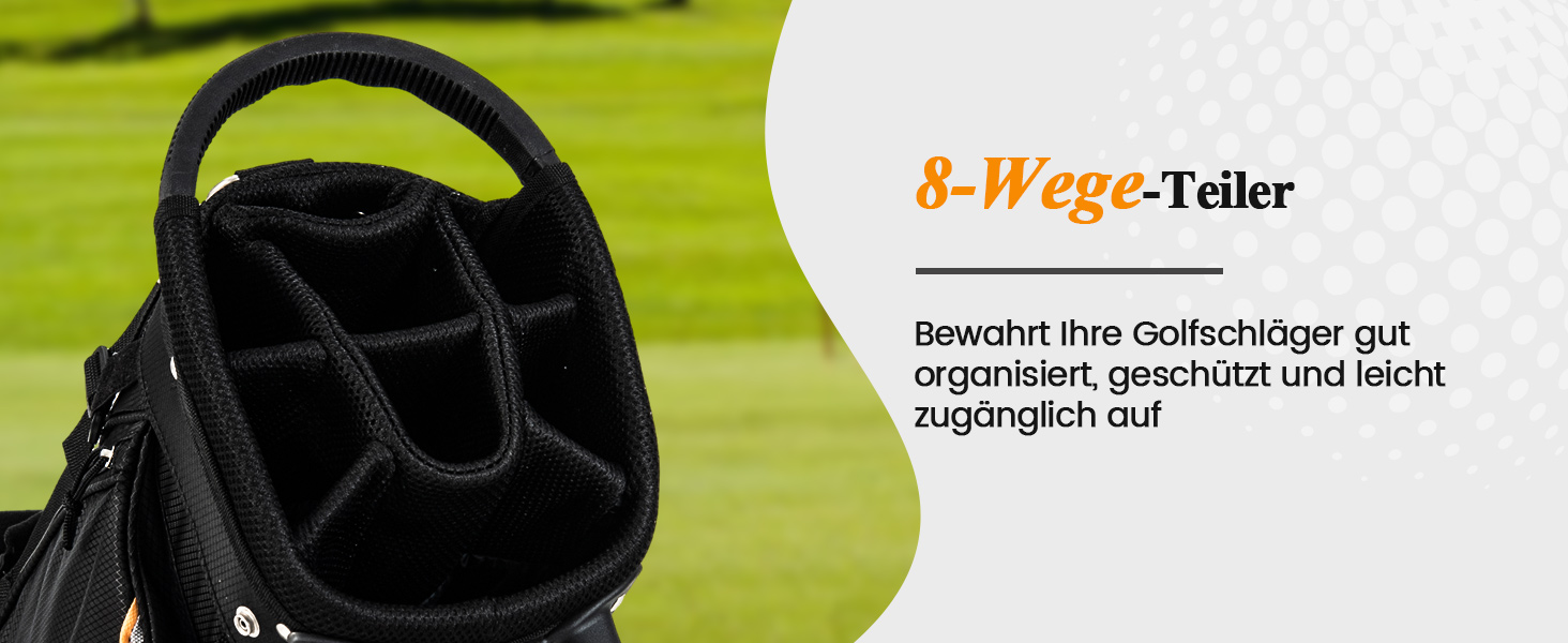 Сумка для гольфу COSTWAY, 6/8 відділень, сумка-стійка, сумка для гольф-тролей, легка переносна сумка-пенал для чоловіків та жінок (Сірий, 8 відділень)