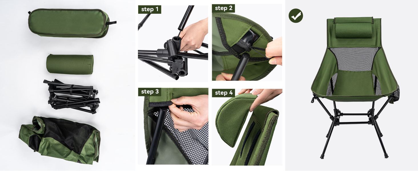 Складний туристичний стільчик Hochlehner з підголівником, 150 кг, чорний