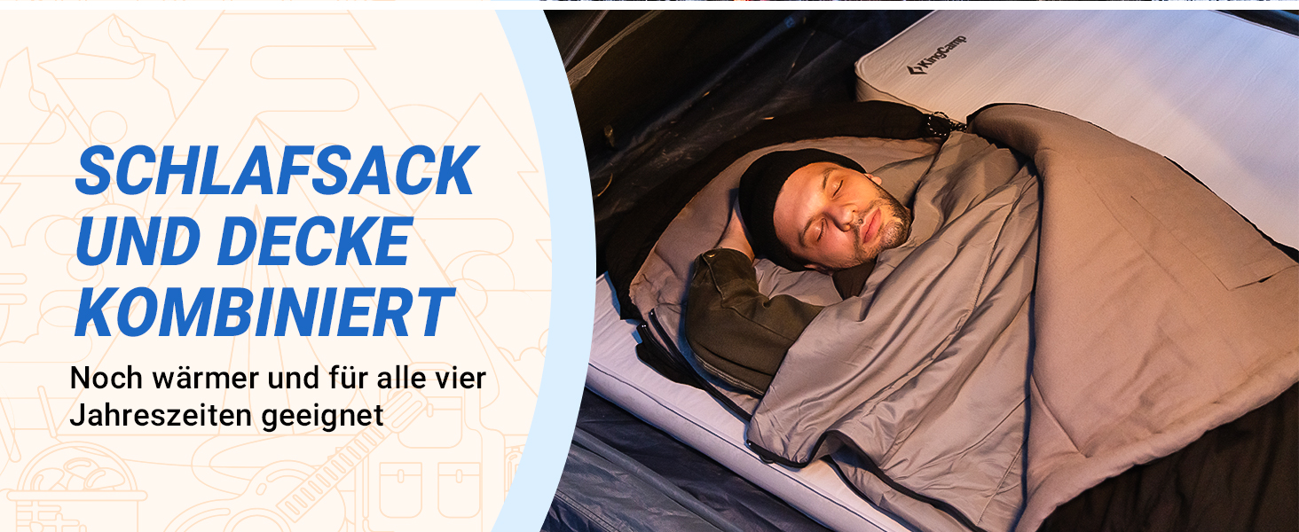 Сплячий мішок KingCamp для дорослих 3-в-1 з бавовняним флісовим підкладкою, зимовий, XXL, легкий, теплий, знімний ковдри, для туризму та відпочинку