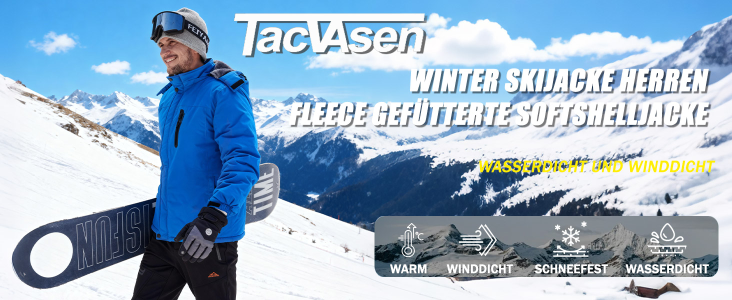 TACVASEN Куртка зимова чоловіча водонепроникна тепла флісова підкладка софтшелл дихаюча функціональна куртка з відстібаною капюшоном XL темно-синій