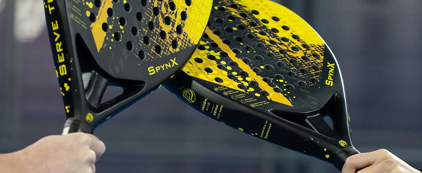 Плекачка для падел-тенісу PadelPursuit SpynX з 100% карбону, спеціальне покриття для кращого обертання, ракетка для чоловіків та жінок - 360г, легка та довговічна, чохол у подарунок