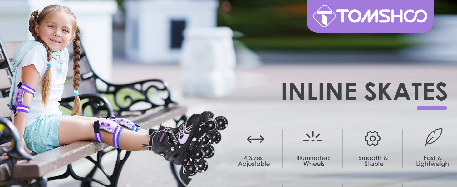 Інлайнерожі TOSHOO, ролики для дітей та дорослих, LED-колеса, регульовані розміри, ролики для катання, ролики для дівчаток та хлопчиків (S, фіолетовий)