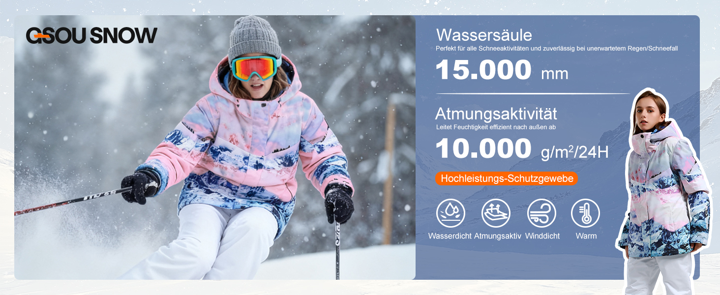 Жіночий гірськолижний костюм GSOU SNOW 2 частини: куртка та штани - водонепроникний, вітронепроникний, дихаючий, з утепленням, з капюшоном, Bergfrost + Чорний, розмір M