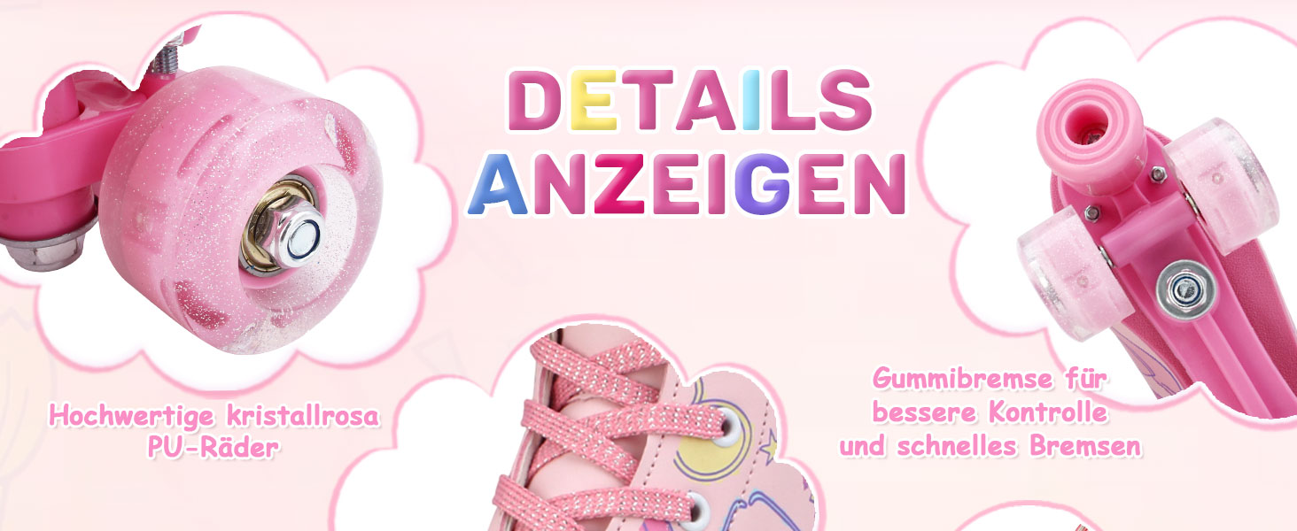 Роликові ковзани XUDREZ з підсвічуванням для дітей та дорослих, рожевий принт, Quad-Skates, регульовані, для дівчаток, дам та початківців, розмір 34