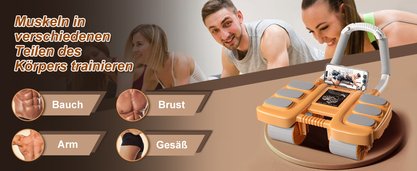 Ролер для пресу з опорою на лікті, автоматичний відскок, тренажер для пресу для жінок та чоловіків (Оранжевий)