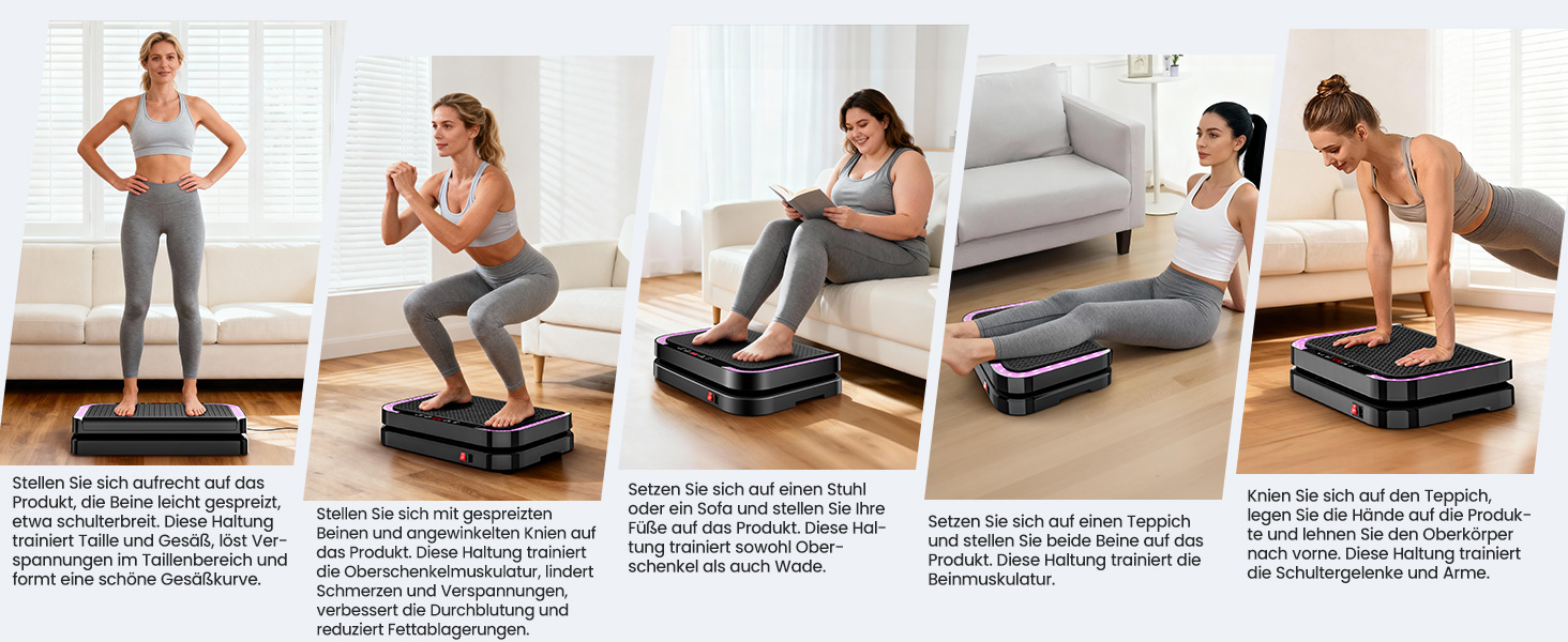 Віброплатформа для фітнесу з 200 рівнями інтенсивності, 9 програмами, Bluetooth, пульт, резинки, до 200 кг, для дому