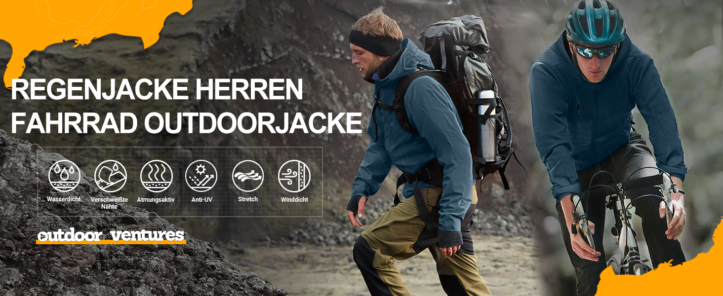 Чоловіча водонепроникна куртка-вітровка Outdoor Ventures: дихаюча легка куртка для велосипеда, хайкінгу та кемпінгу, чорна, розмір XXL