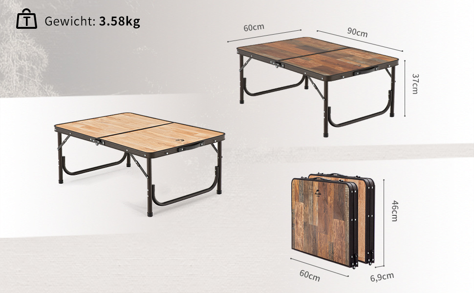 Складний туристичний стіл Naturehike 90x60x37 см з регулюванням висоти, MDF, для кемпінгу, відпочинку на природі, саду та подорожей