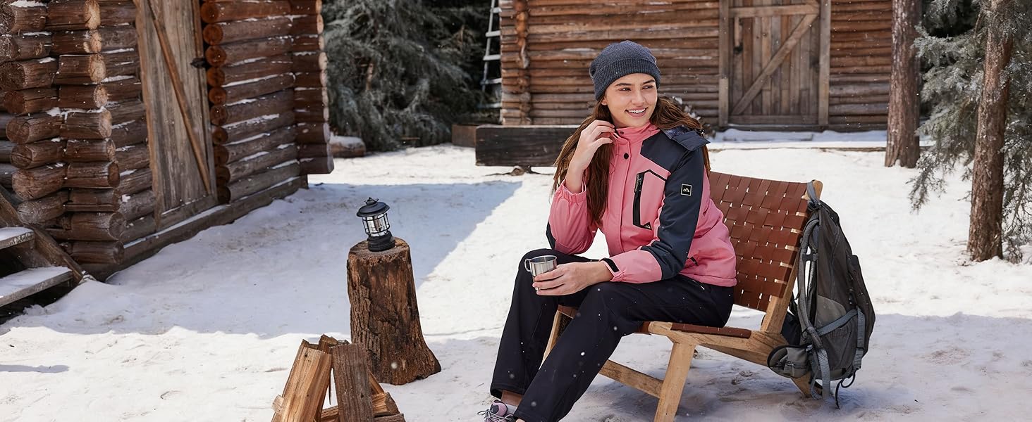 TACVASEN жіноча куртка-перехідник, тепла зимова куртка, куртка для походів, гірськолижна куртка з водонепроникною блискавкою, білий та чорний колір