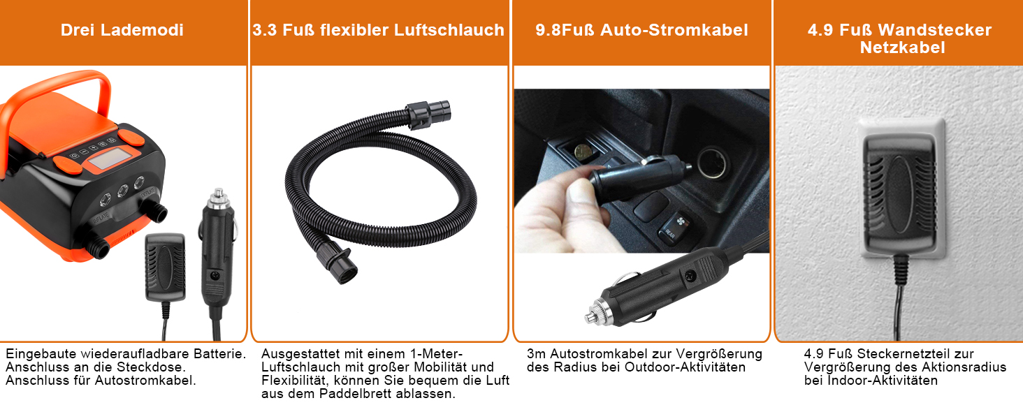 Електричний надувний насос AGPtEK 6000mAh для SUP, матраців, наметів та човнів. 16 PSI, 12V, акумуляторний компресор