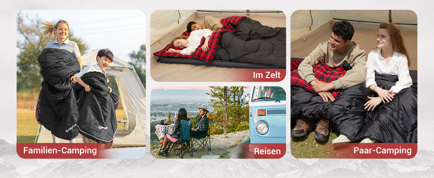 Спальний мішок KingCamp на 2 особи з фланелі, зимовий, для кемпінгу та відпочинку на природі, 3-4 сезони, з 2 подушками, підходить для дітей та дорослих (зелений)