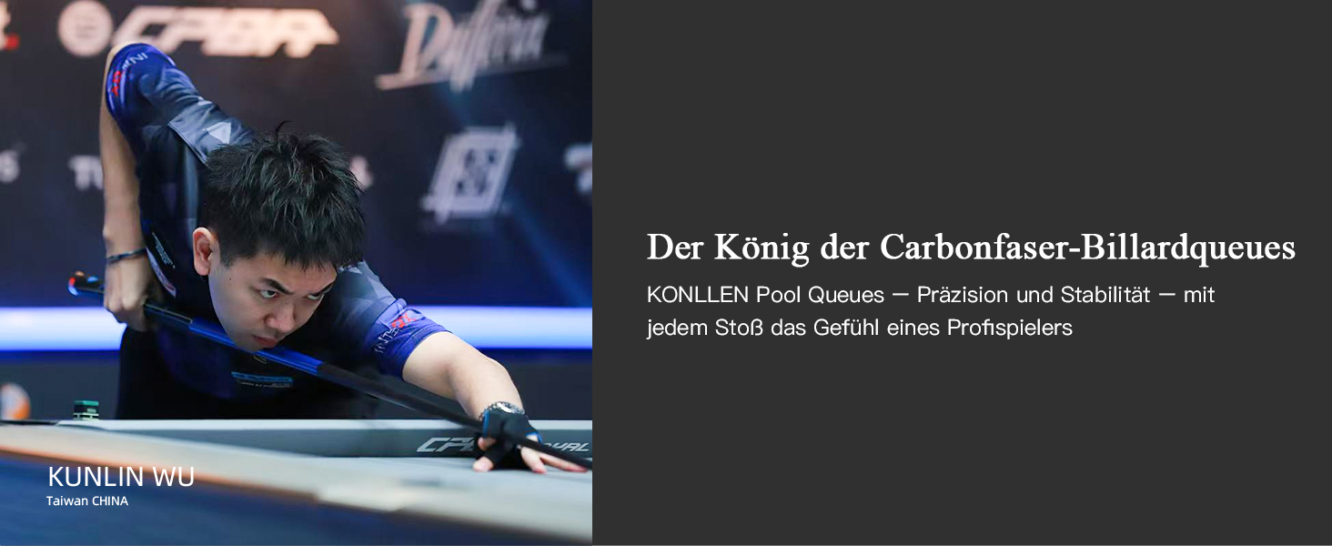 KONLLEN Billardqueue з карбону, 58 дюймів, професійний більярдний кий для дорослих, технологія Vollcarbon, низький рівень відхилення, наконечник 12.5 мм (Pro Taper, ультрагладкий) (KL-08)