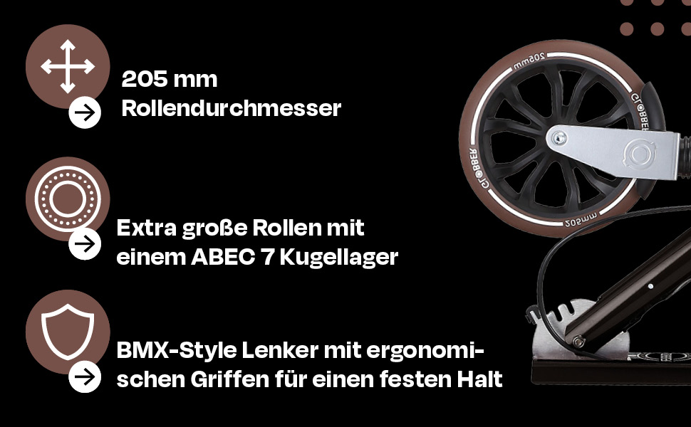 Роликовий самокат GLOBBER NL 205 - для дітей від 8 років, підлітків та дорослих, регульована висота, колеса 205 мм, ABEC 7, чорний