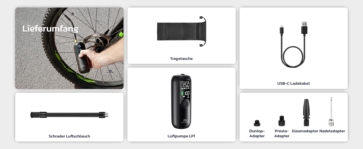 Електричний насос для велосипеда Woowind LP1: швидке накачування, 150 PSI, LCD-дисплей, LED-ліхтар