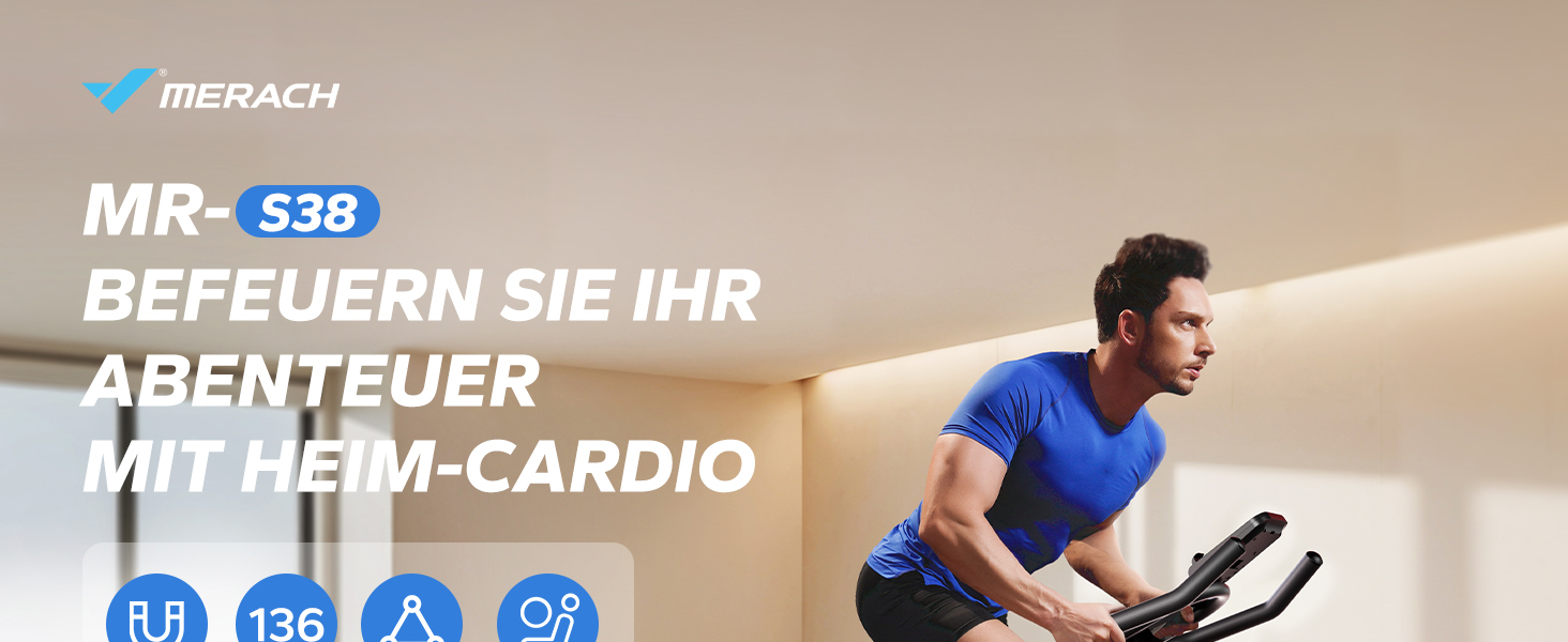 Велотренажер MERACH з магнітним опором, тихий, з амортизованим сидінням, LED-монітором та власним додатком для кардіотренувань вдома, помаранчевий