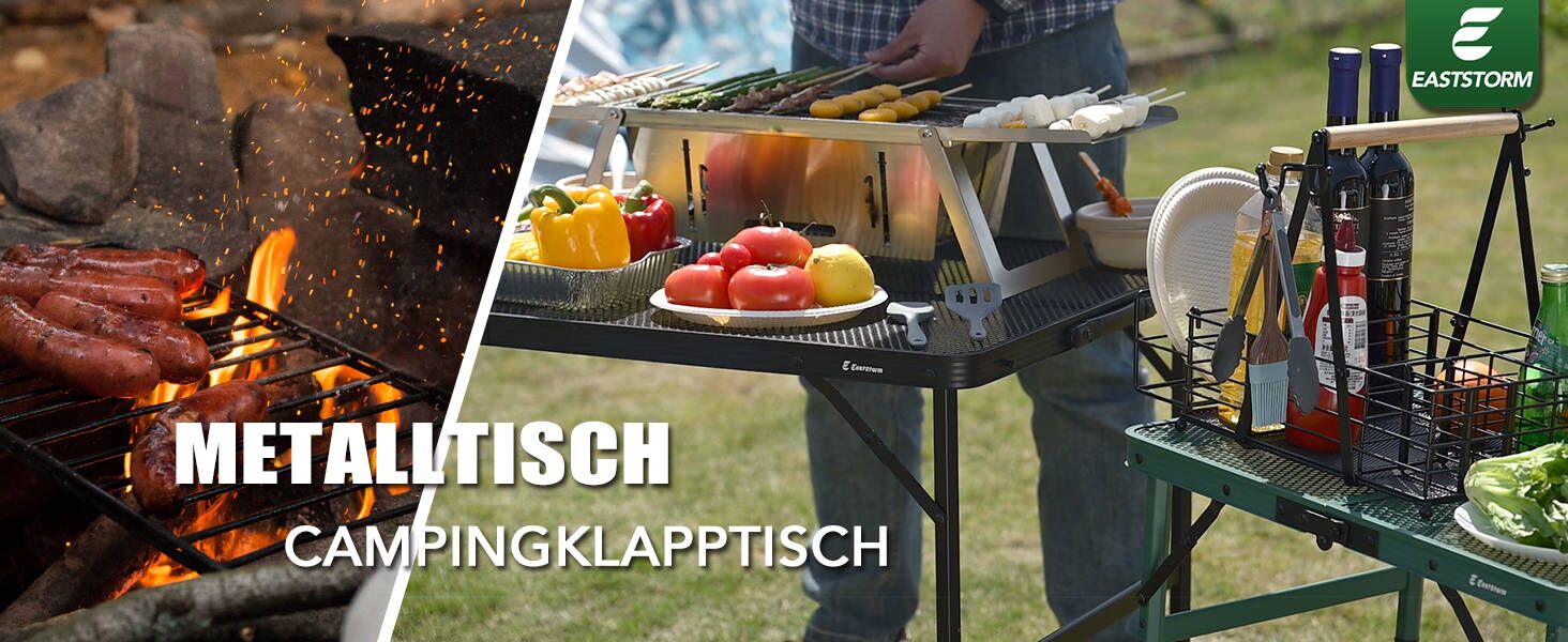 Складаний туристичний стіл EASTSTORM 60x40 см з металевою сіткою, 2 рівні висоти, для кемпінгу, саду, грилю (Чорний)