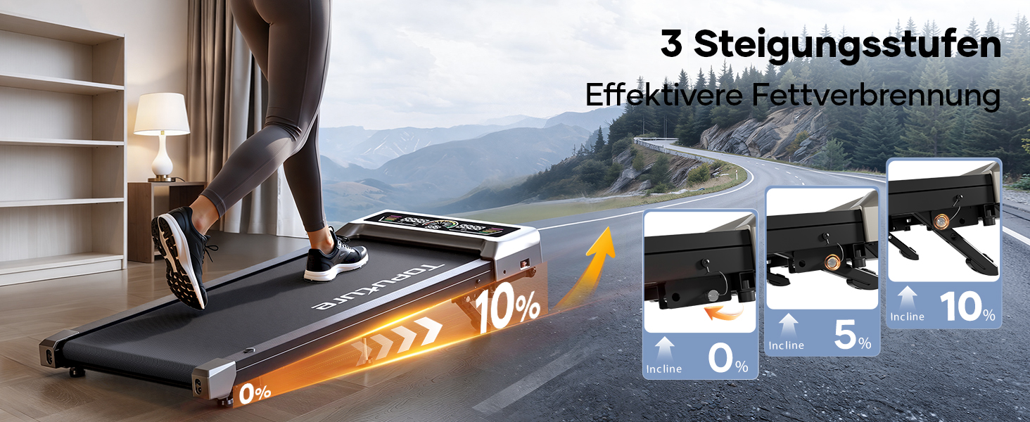 Бігова доріжка для дому Laufband з кутом нахилу 10%, 1-10 км/год, під стіл, 3.0 к.с., тихий мотор, електрична, LED-дисплей, пульт ДУ, додаток, срібляста