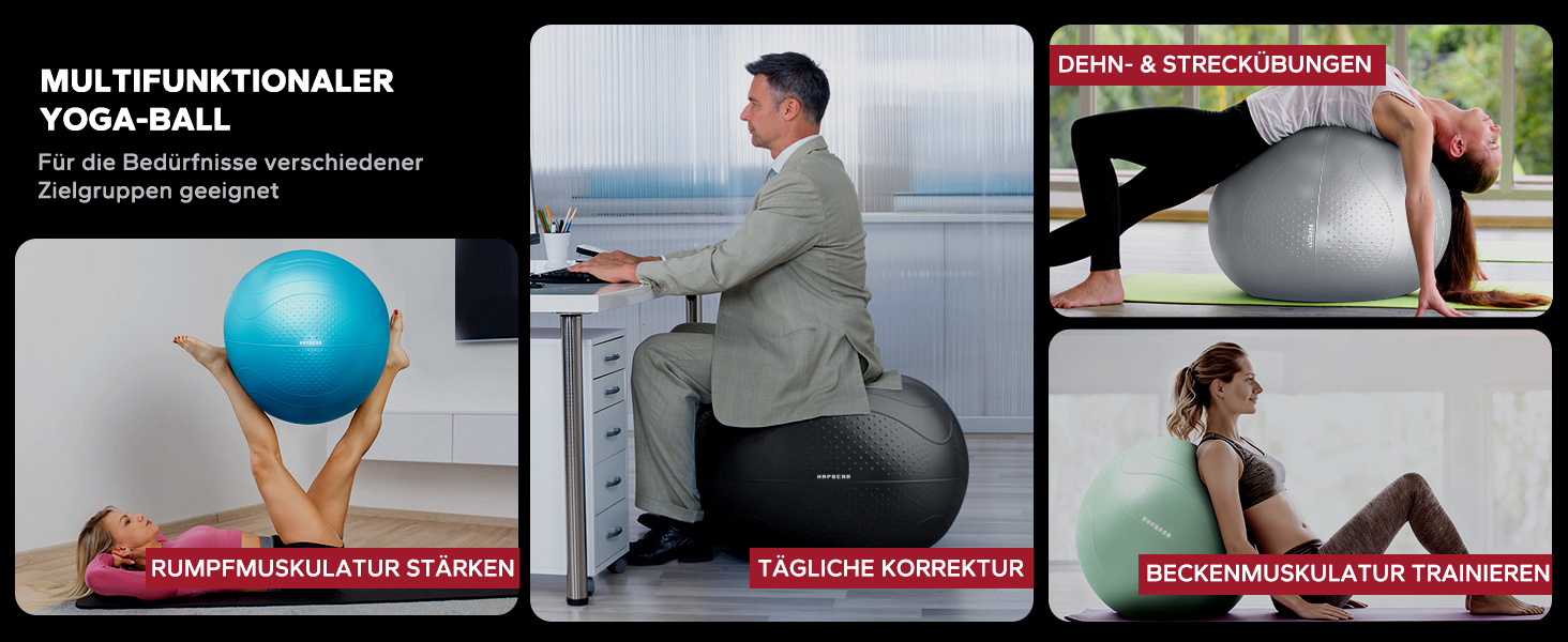 Гімнастичний м'яч HAPBEAR 55/65/75см - Анти-вибух, неслизький, з масажними попками, товстий PVC, до 200кг, комплект з насосом та гумками для фітнесу, офісу та йоги (Хмарно-блакитний, XL)